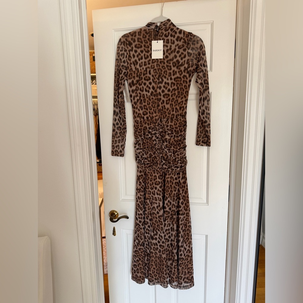 Revolve Bardot Lea Printed Mesh Midi Dress in Brown Leopard - Picture 5 of 7